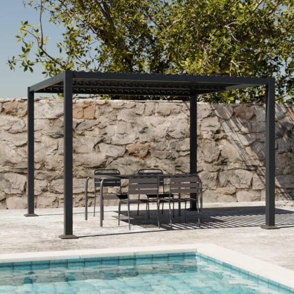 3x3m pérgola com persiana, alumínio e aço com lâminas ajustáveis, Palace 3x3m, Antracite, 292x292x231 cm